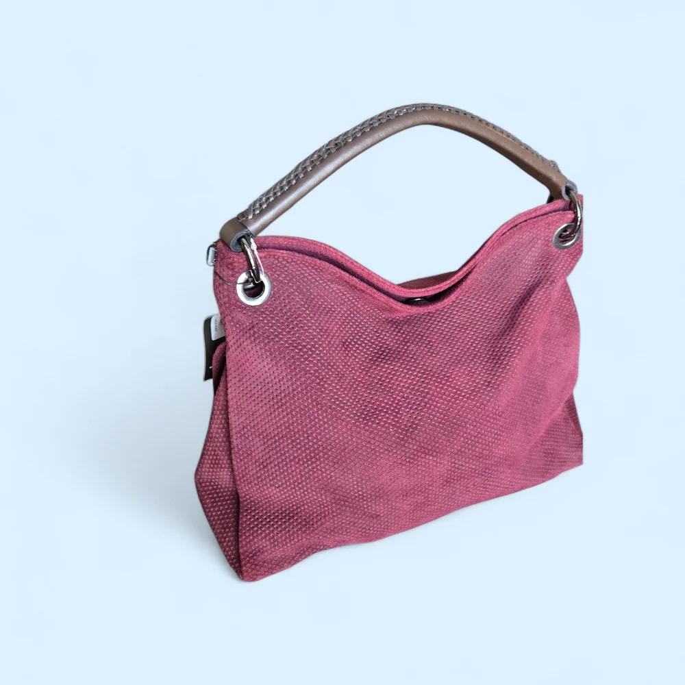 NEW Alessandro Mari Women's Genuine Leather Suede Foro Bag Made in ltaly Large